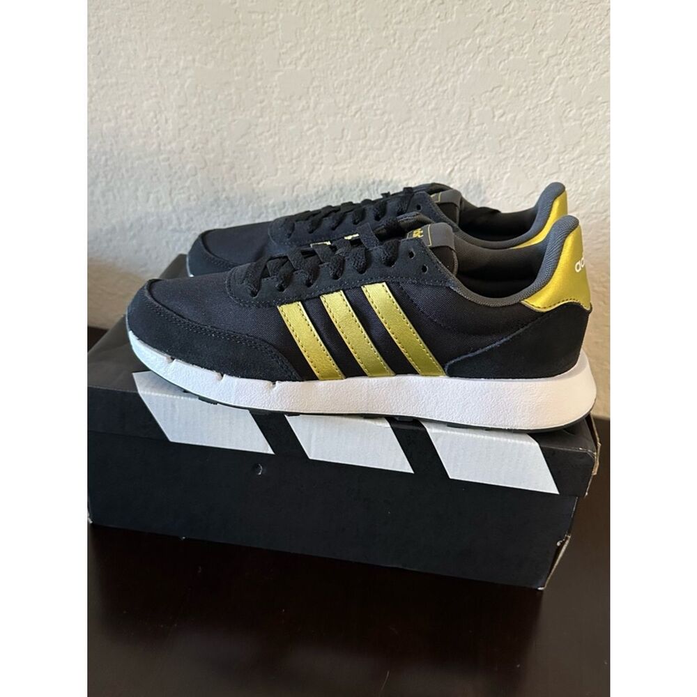 NEW IN BOX Women's Adidas Run 60s 2.0 GX1714 'Black Gold Metallic'🔥